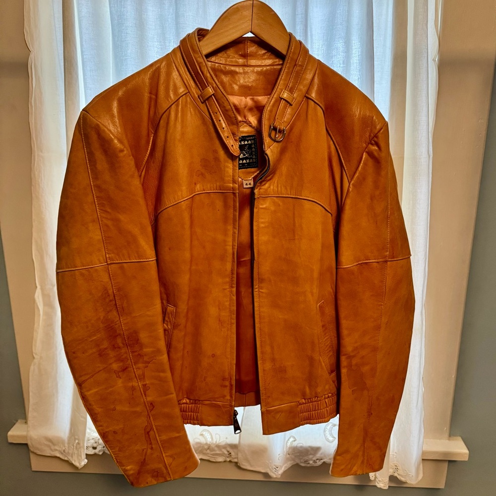 Men's Golden Brown Vintage 80s Leather Jacket